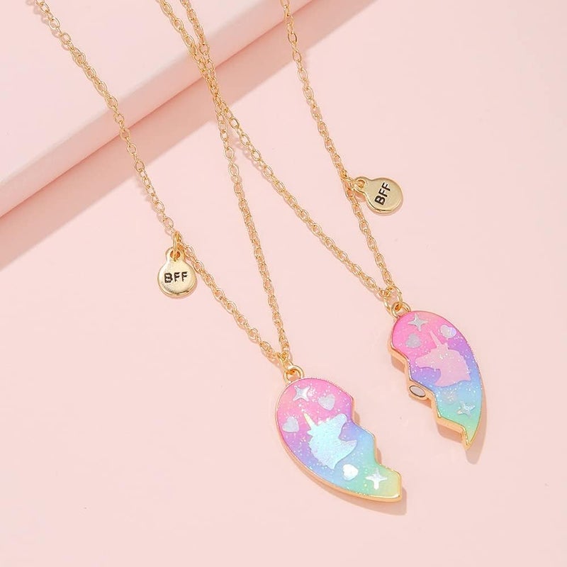 Lezmoii Friendship Necklace Best Friend Necklace Matching Magnetic Unicorn Mermaid BFF Necklace for 2 Girls Friendship Gifts - Image 2